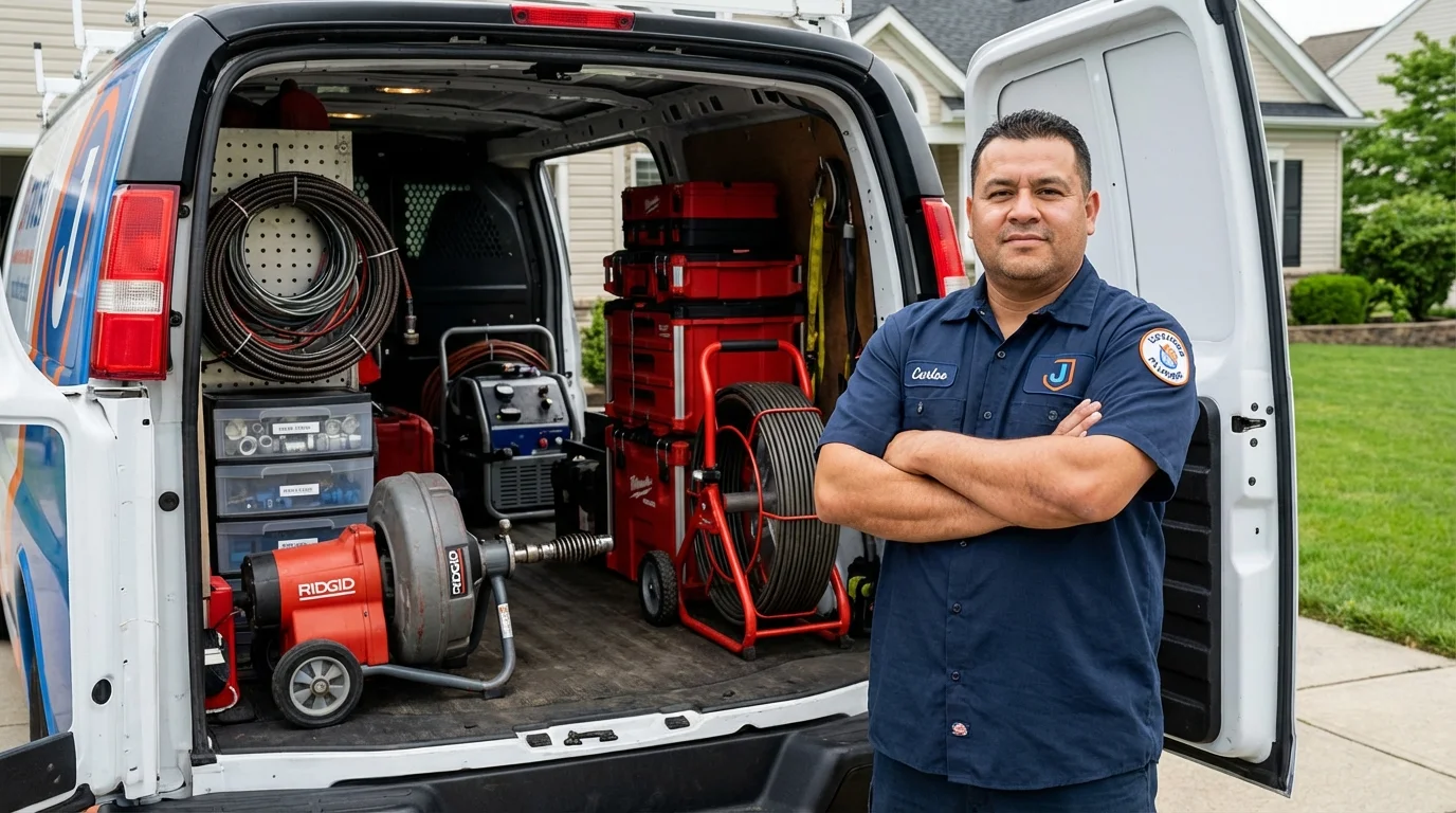 Professional drain cleaning equipment and Johns Plumbing LLC plumber in Tyrone