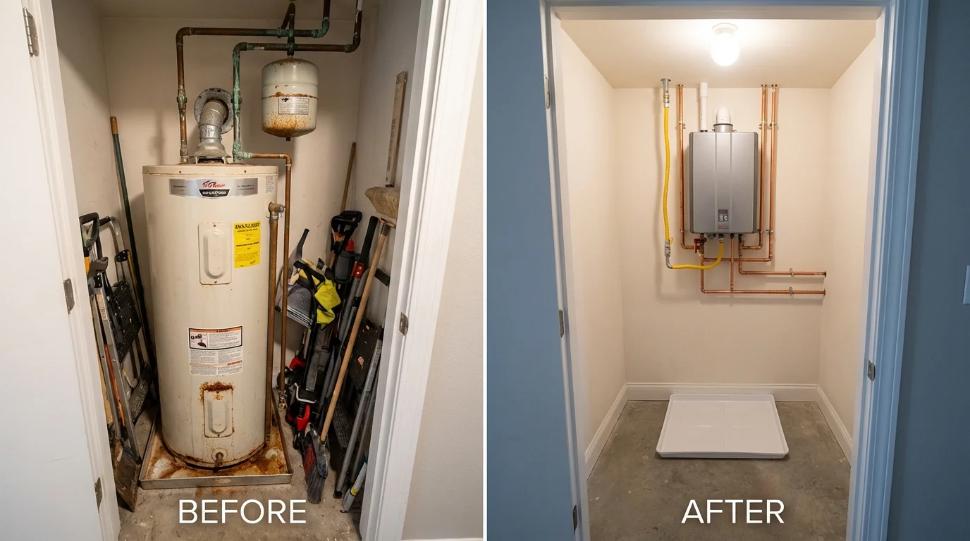 Tank water heater versus wall-mounted tankless unit comparison for Tyrone, PA homeowners