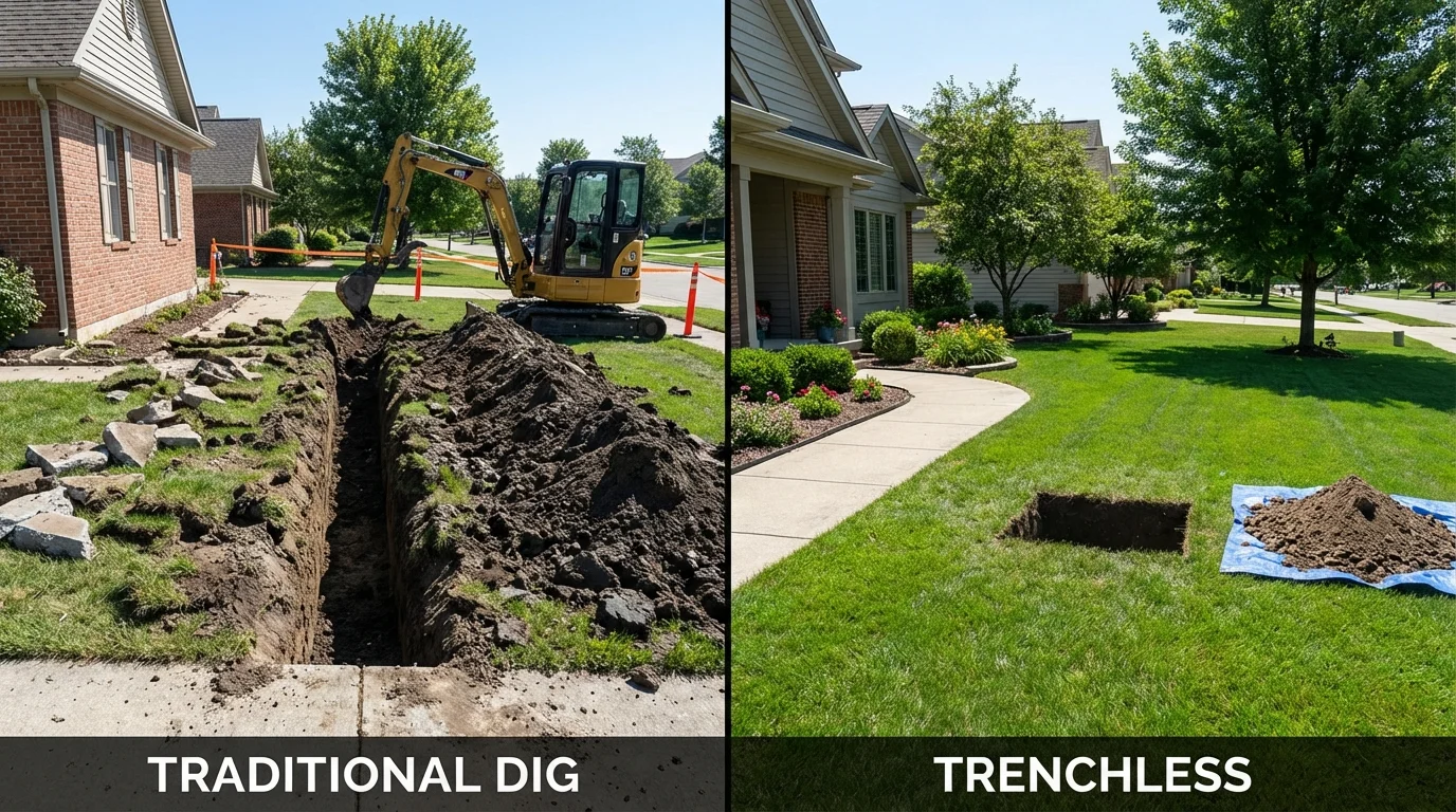 Trenchless sewer repair with minimal yard damage versus traditional excavation in Tyrone, PA